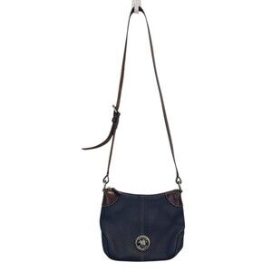 Dooney & Bourke Blue Brown Leather Shoulder Bag Adjustable Strap VTG
